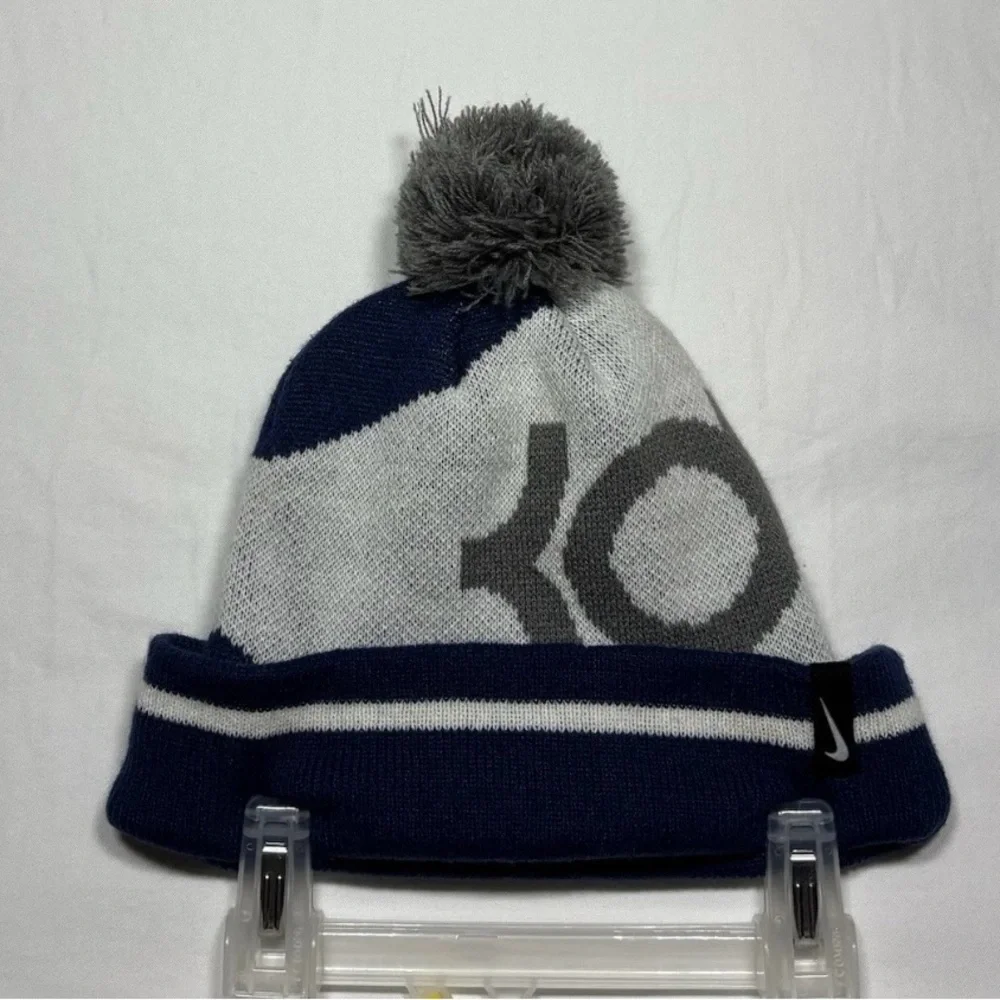 Youth Nike Pom Beanie Winter Knit Hat Stocking Cap Swoosh Gray,‎ Navy, White